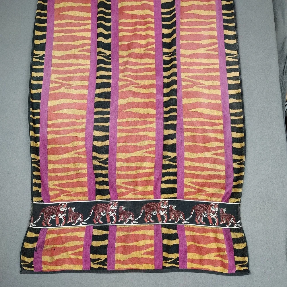 Vintage Tropical Escape Beach Towel Bengal Tiger Print Heavy Cotton XL 34x65